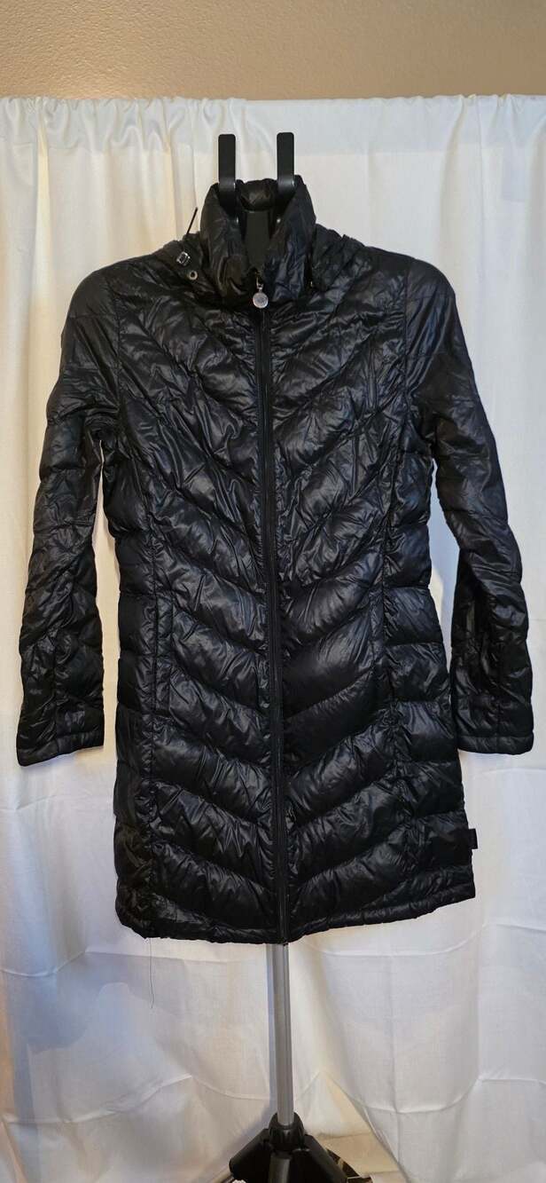 Calvin Klein Black Packable Down Hooded Long Puffer Small - Picture 1 of 9